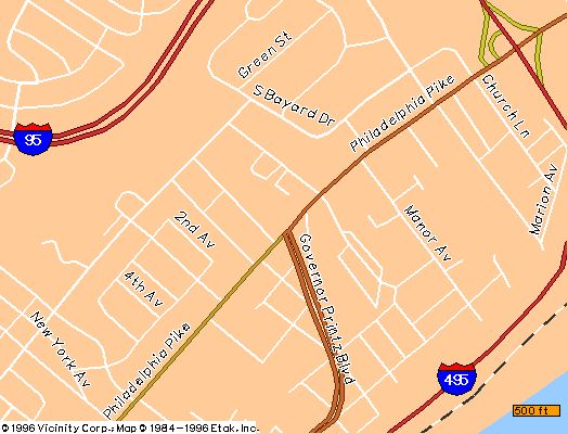 Close-up Map Of Claymont, Delaware